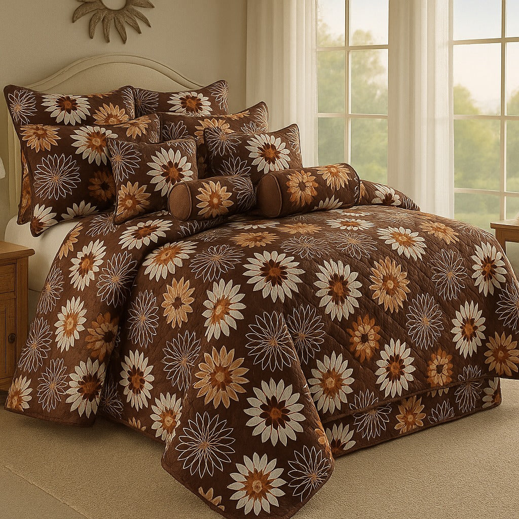 Mocha Daisy 9-Piece Comforter Set