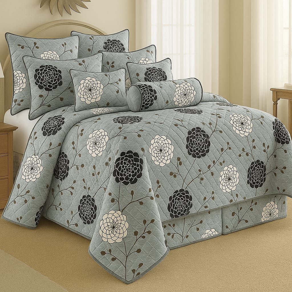 Grey Blossom 9-piece comforter set